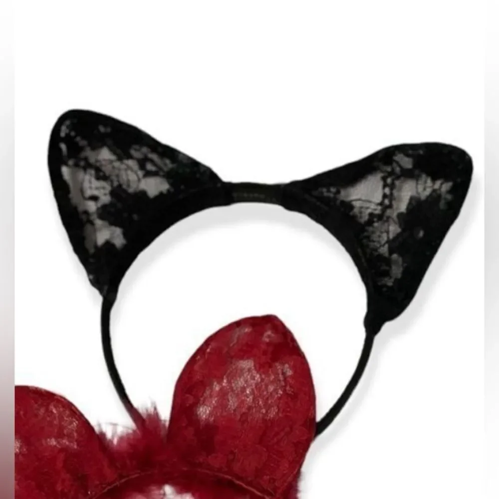 Black Lace Adjustable Cat Ears Headband Hair Accessory Cosplay NEW